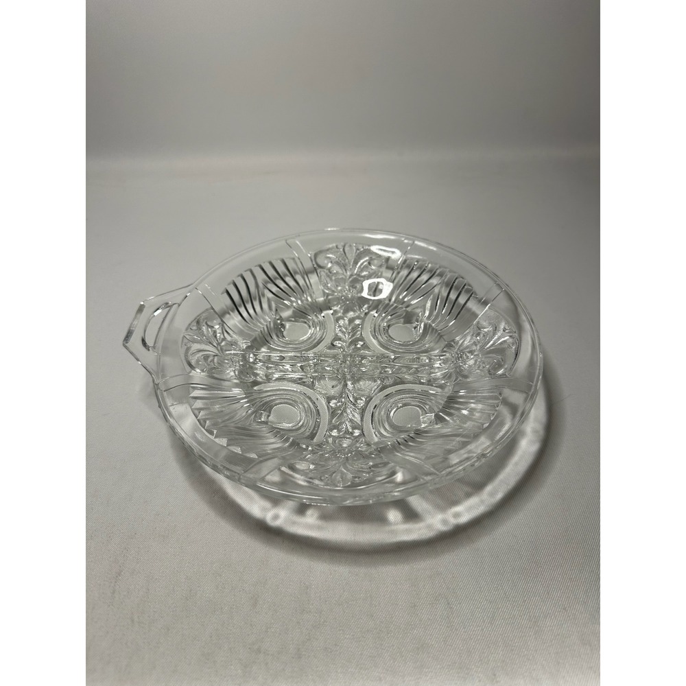 Vintage Indiana Glass Killarney Pattern Clear One Handle Divided Relish Dish